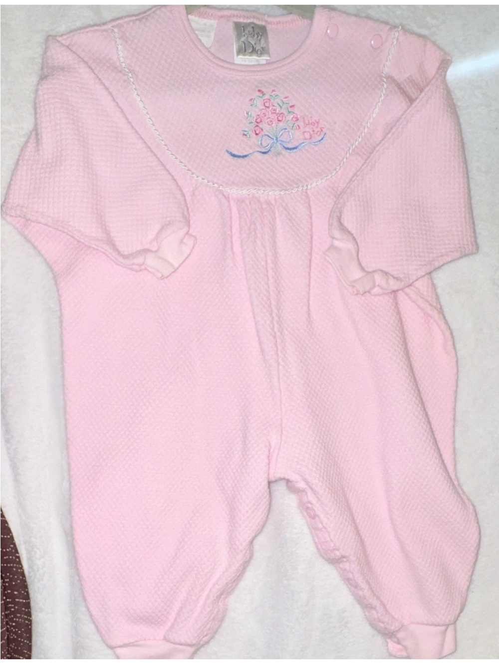 Pink Baby Footed One-Piece with Embroidered Bouquet by Dior